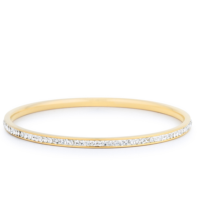 Gold Tone Bangle with Round Cut Blue Luster Diamonds