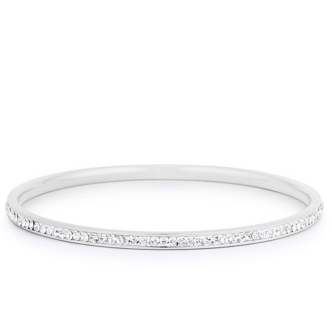 Rhodium Bangle with Round Cut Blue Luster Diamonds - Click Image to Close