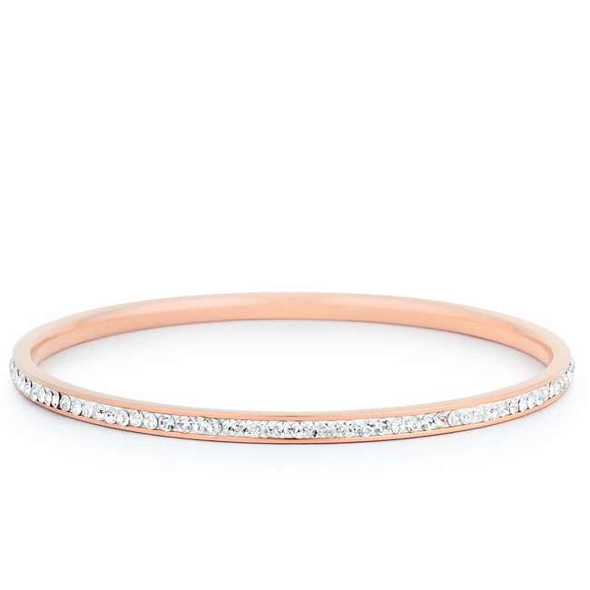 Rose Gold Tone Bangle with Round Cut Blue Luster Diamonds
