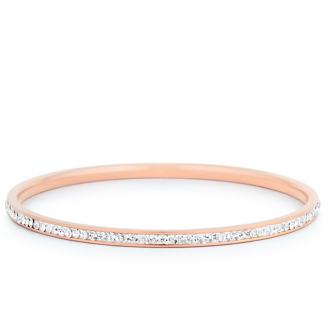 Rose Gold Tone Bangle with Round Cut Blue Luster Diamonds Rose Gold Tone Bangle with Round Cut Blue Luster Diamonds