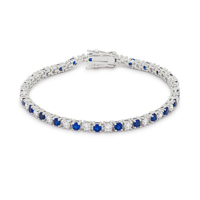 Sapphire Blue Crystal and Blue Luster Diamond Tennis Bracelet