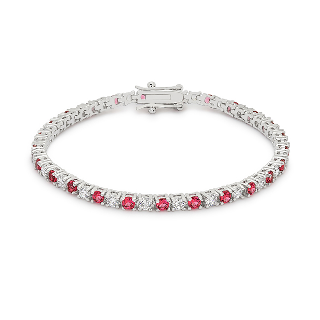 Candy Red Crystal and Blue Luster Diamond Tennis Bracelet
