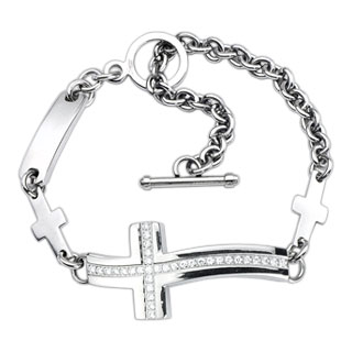 Stainless Steel East to West Cross Unisex Toggle Bracelet