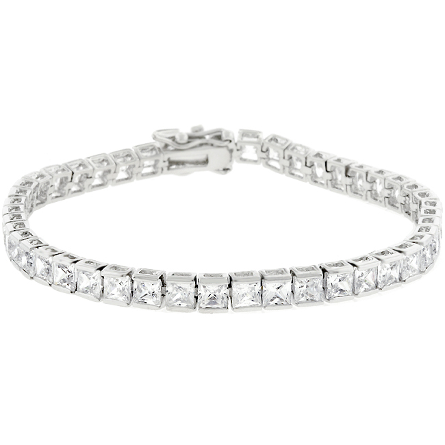 Blue Luster Diamond Princess Cut Rhodium Tennis Bracelet