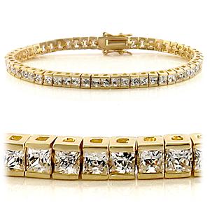 Blue Luster Diamond Princess Cut 18k Overlay Tennis Bracelet