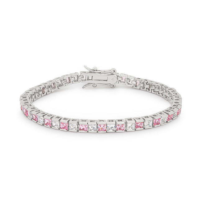 Blue Luster Diamond and Ice Pink Princess Cut Tennis Bracelet