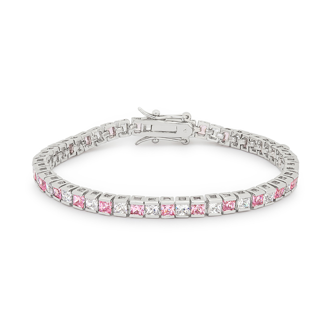 Blue Luster Diamond and Ice Pink Princess Cut Tennis Bracelet Blue Luster Diamond and Ice Pink Princess Cut Tennis Bracelet