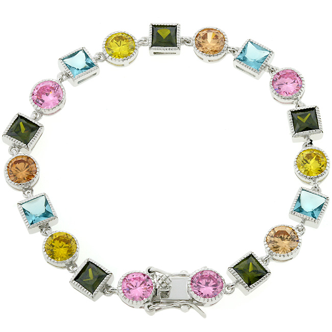 Round and Princess Cut Multi Color Tennis Bracelet