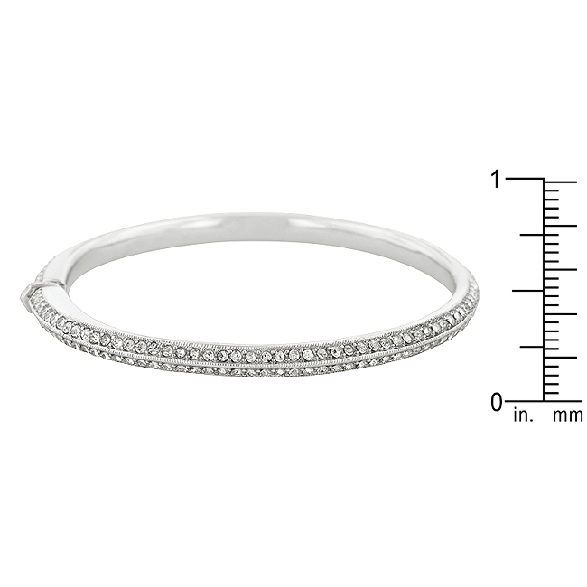 Rhodium Hinged Bangle with Round Cut Blue Luster Diamonds - Click Image to Close
