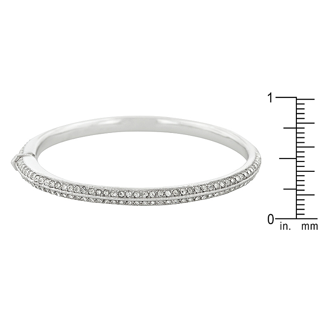 Rhodium Hinged Bangle with Round Cut Blue Luster Diamonds