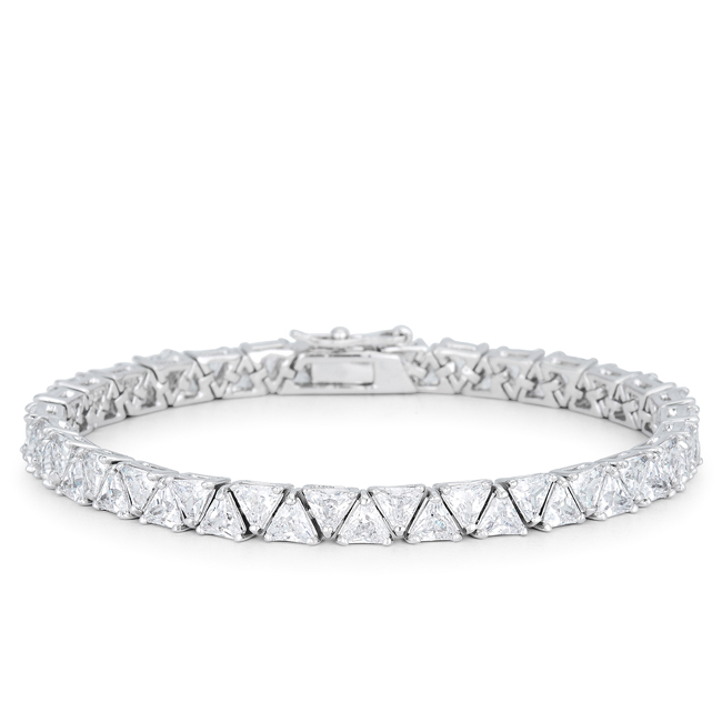 Blue Luster Diamond Trillion Cut Rhodium Tennis Bracelet