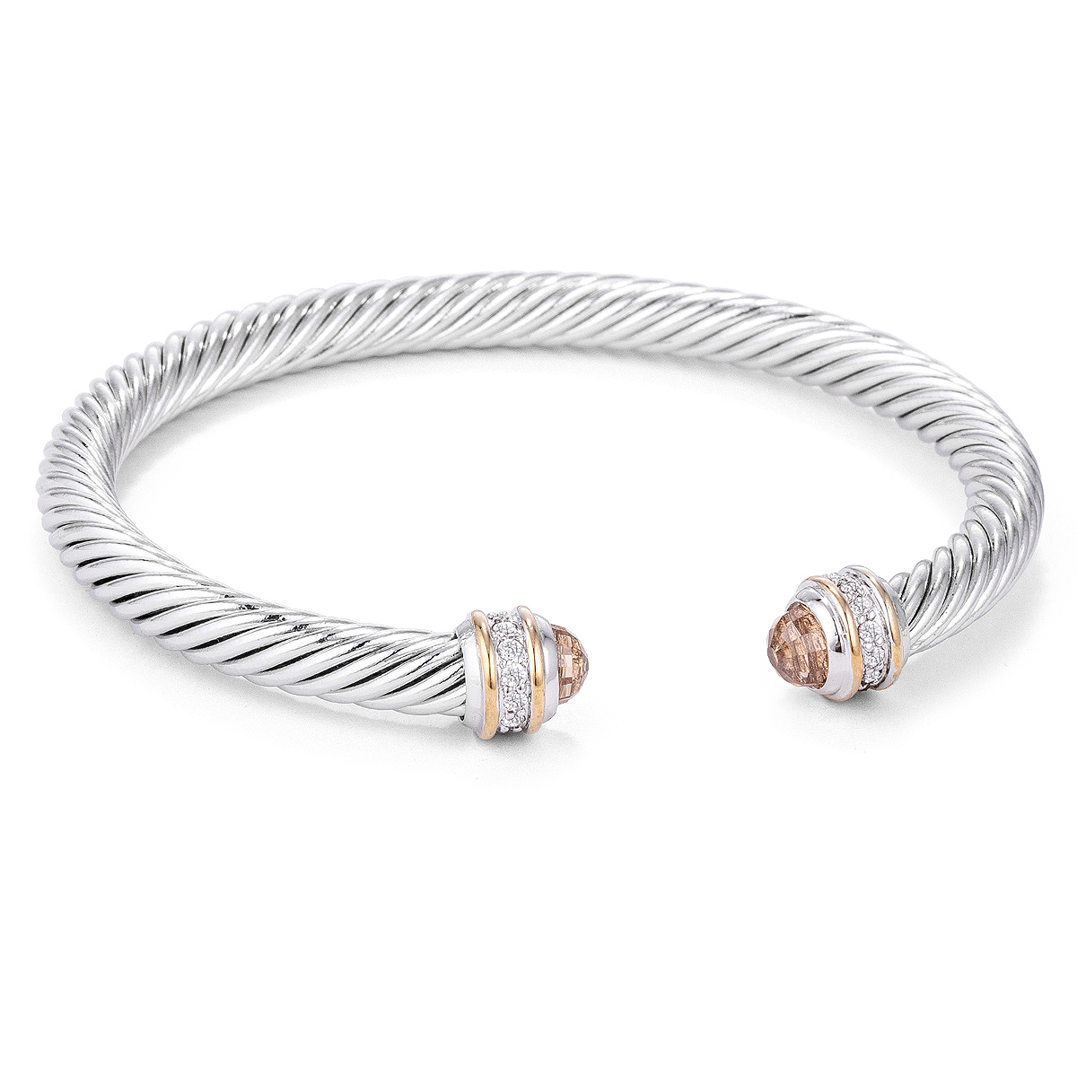 Silver Cable Bangle with Champagne Crystal