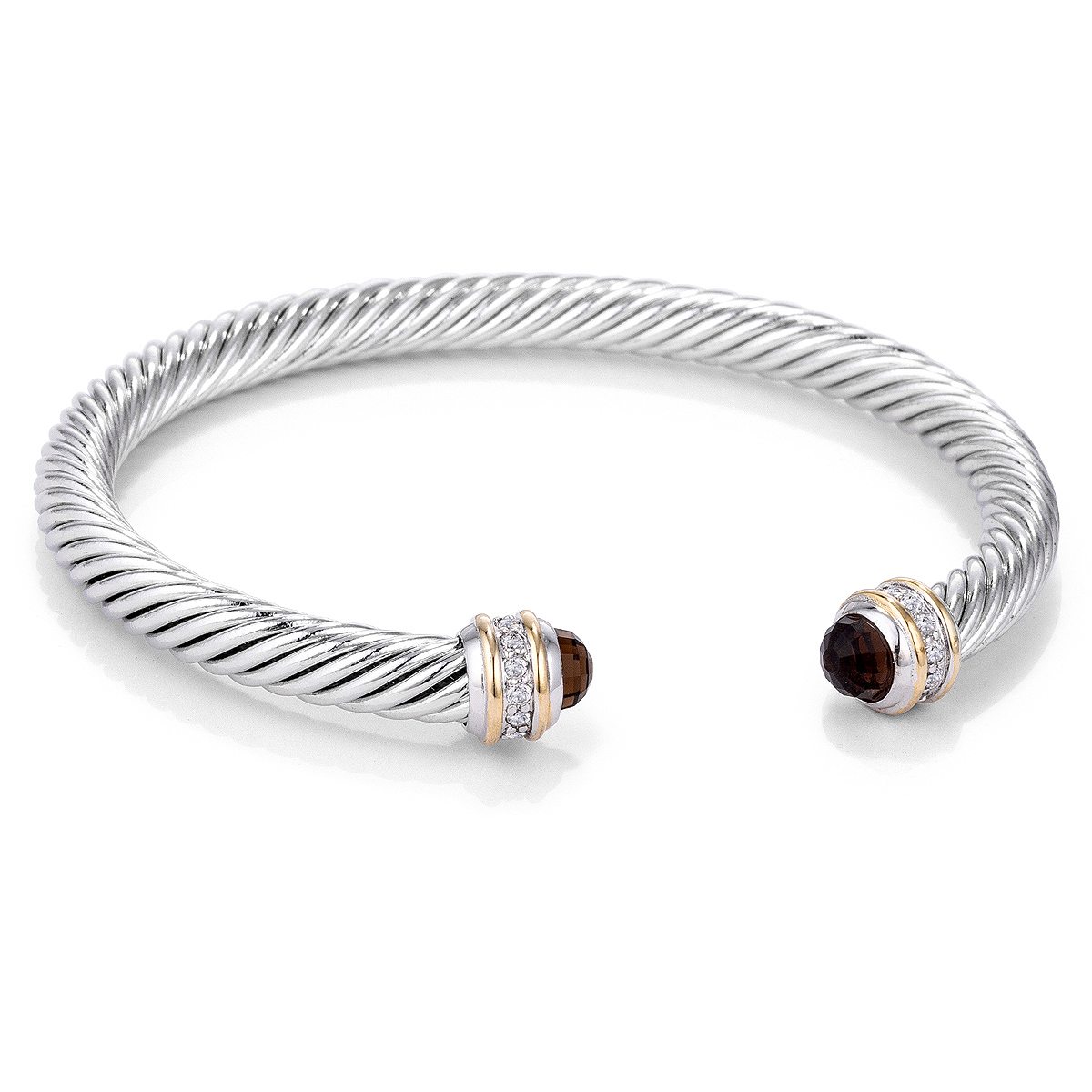 Silver Cable Bangle with Smokey Topaz Crystal