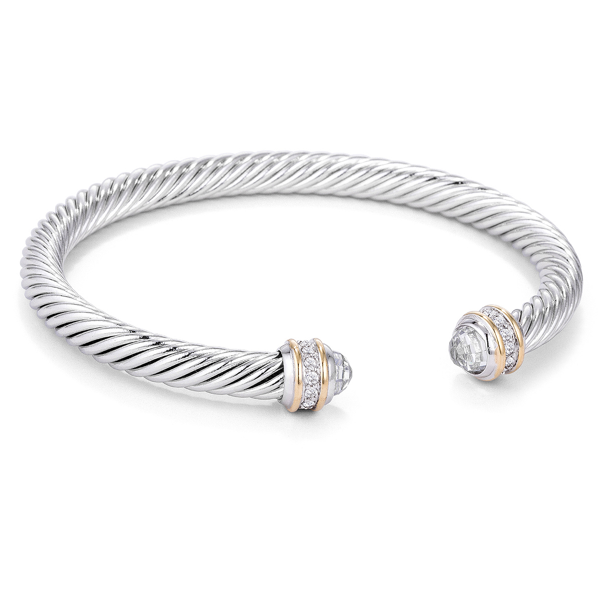 Silver Cable Bangle with Blue Luster Diamonds