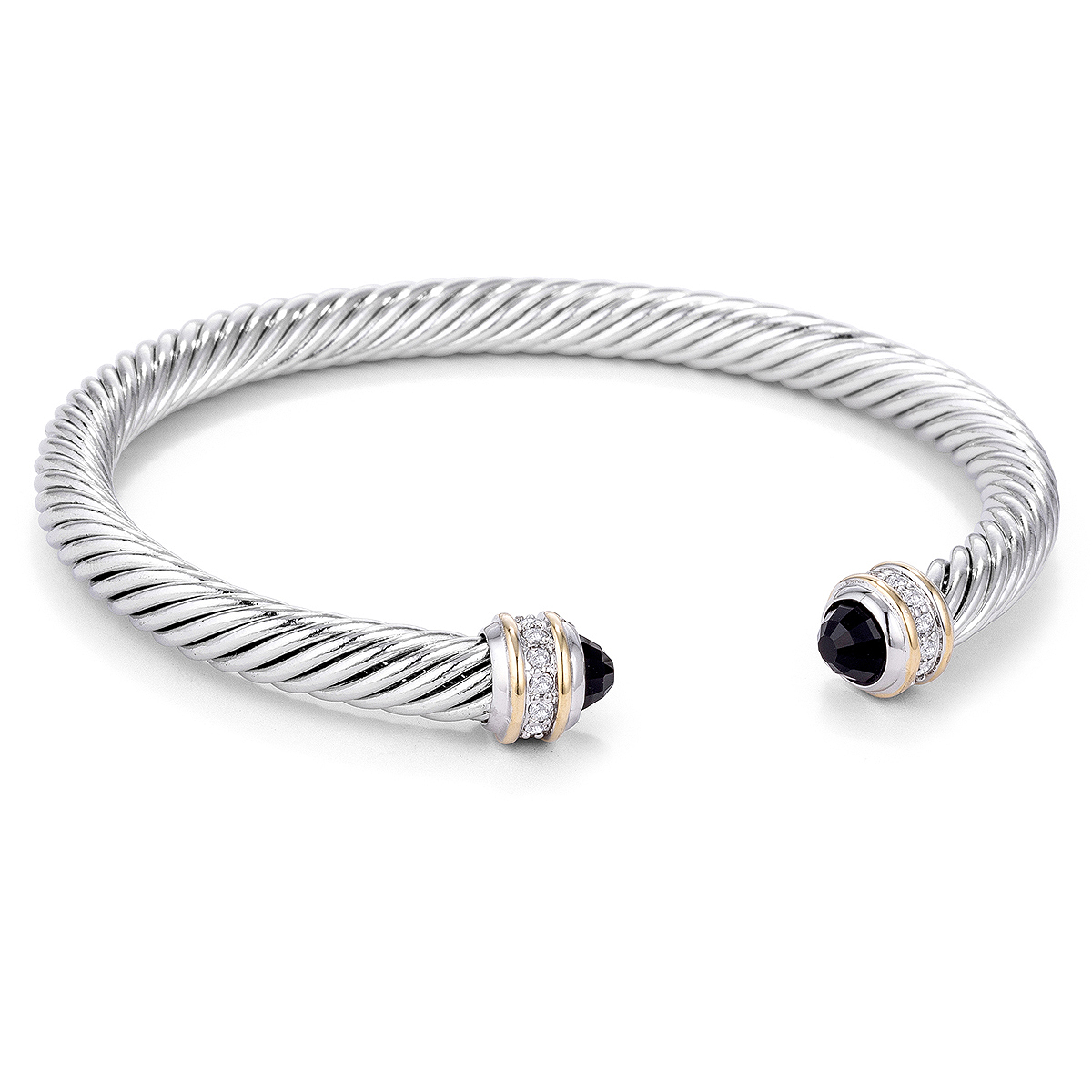 Silver Cable Bangle with Jet Black Crystal Silver Cable Bangle with Jet Black Crystal