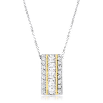 Two Tone Blue Luster Diamond Baguette Scoop Necklace