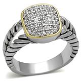 Two Tone Forked Cable Ring w Pave Blue Luster Diamonds